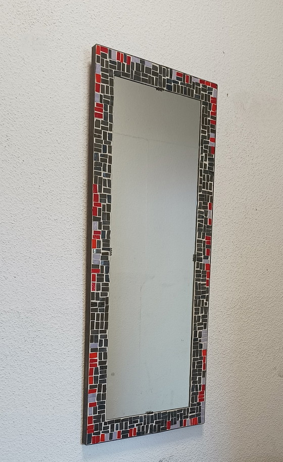 Image 1 of Miroir en mosaïque des années 60 avec bord en laiton