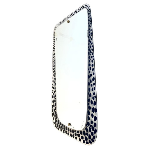 1X Mid Century Modern Wall Mirror With Polka Dot Pattern, Italy 1960S