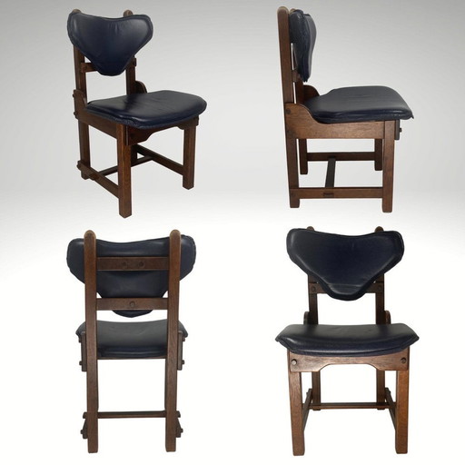 Sbrutalist Oak And Leather Dining Chairs, 1960S