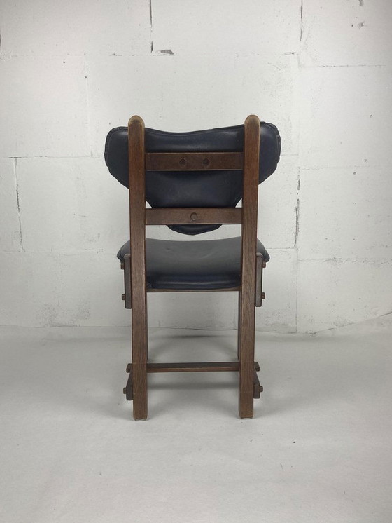 Image 1 of Sbrutalist Oak And Leather Dining Chairs, 1960S