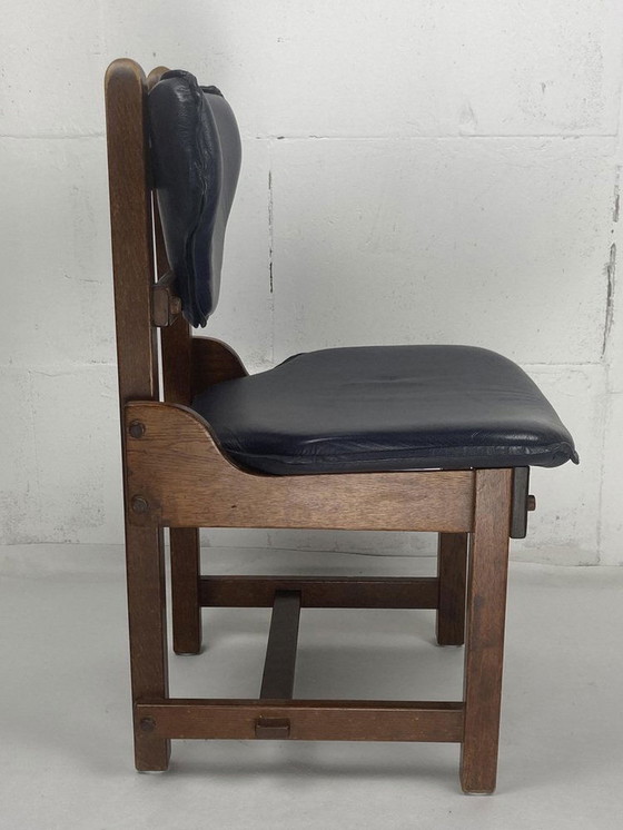 Image 1 of Sbrutalist Oak And Leather Dining Chairs, 1960S