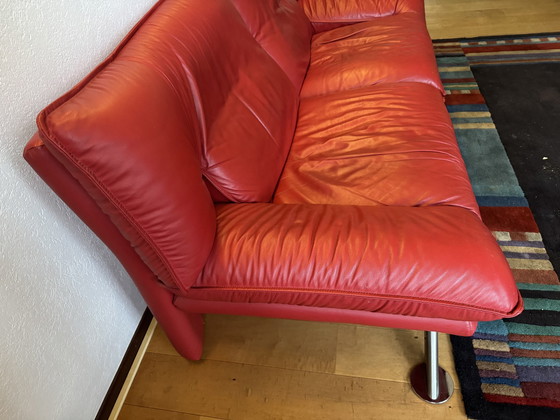 Image 1 of Red Leather Sofa