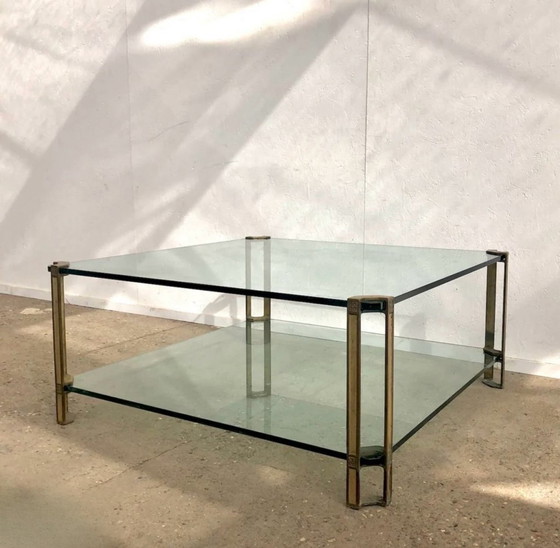 Image 1 of Vintage Brass And Glass Coffee Table By Peter Ghyczy 1970s