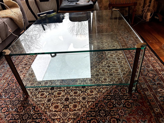 Image 1 of Vintage Brass And Glass Coffee Table By Peter Ghyczy 1970s