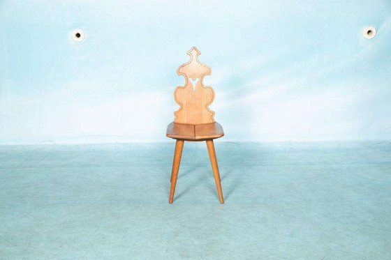 Image 1 of Brutalist solid wood Tyrolean chair, solid pine chair