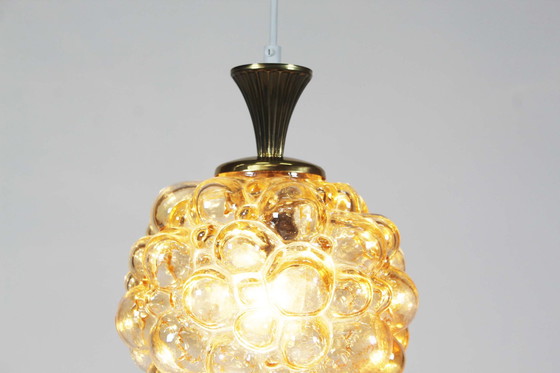 Image 1 of 1x  Large amber bubble glass pendant light by Glashutte Limburg