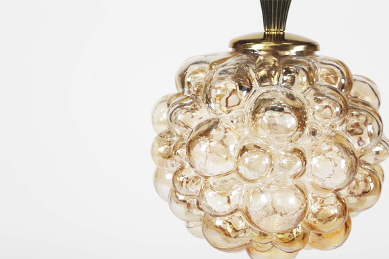 Image 1 of 1x  Large amber bubble glass pendant light by Glashutte Limburg