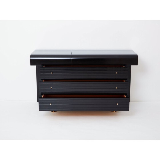 Image 1 of Vintage black lacquer and brass chest of drawers by Pierre Cardin, 1980