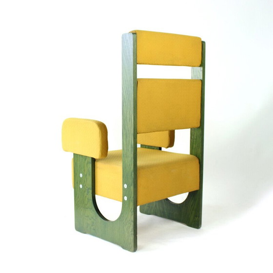 Image 1 of Vintage throne armchair in plywood and yellow fabric, Czechoslovakia 1980