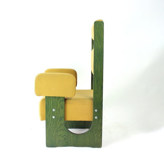 Image 1 of Vintage throne armchair in plywood and yellow fabric, Czechoslovakia 1980