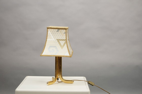 Image 1 of Lampe d'or vintage Hollywood Regency avec abat-jour psychédélique, années 1970