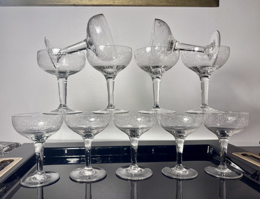 11 Ancient Champagne Glasses French Production