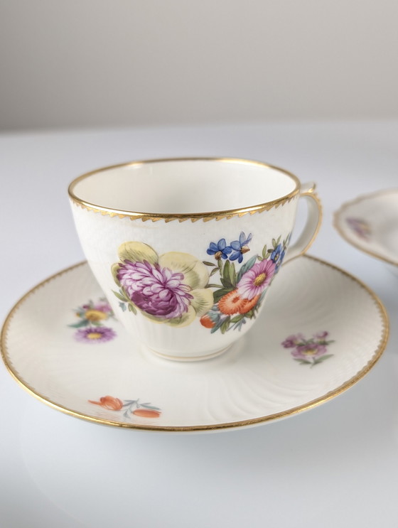 Image 1 of Royal Copenhagen Coffee/Tea Set With Hand Painted Saxony Flowers 1930S