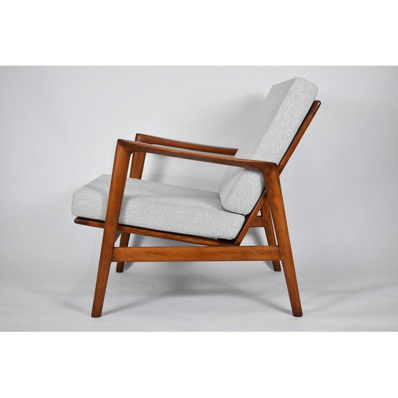 Image 1 of Poltrona vintage Stefan in teak tinto e tessuto grigio chiaro per Swarzędz, 1960
