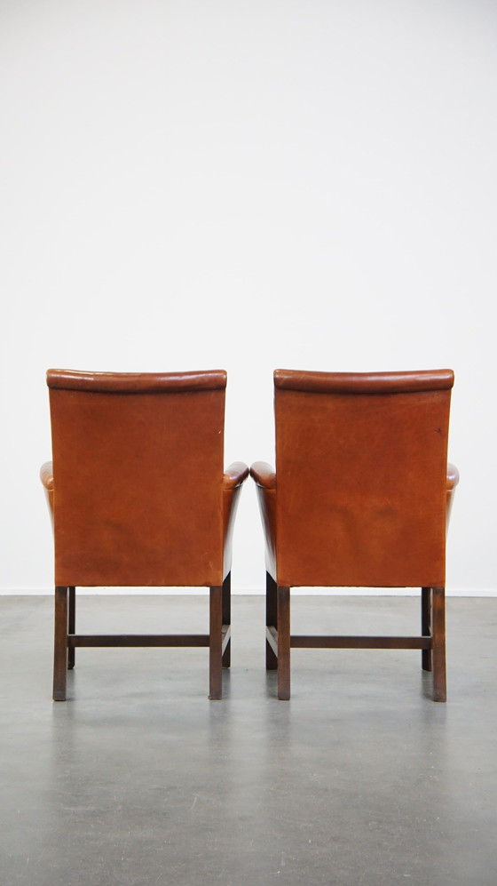 Image 1 of 4 X Beef Leather Dining Chair With Armrests