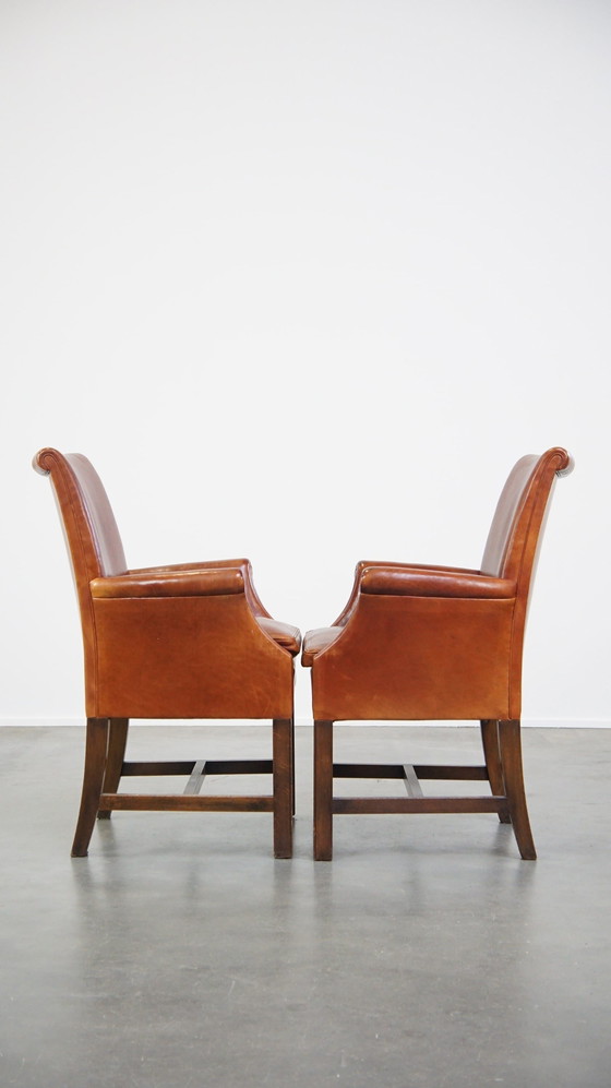 Image 1 of 4 X Beef Leather Dining Chair With Armrests