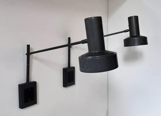 Image 1 of 2 apliques de pared ajustables de metal negro mate, Francia, 1960