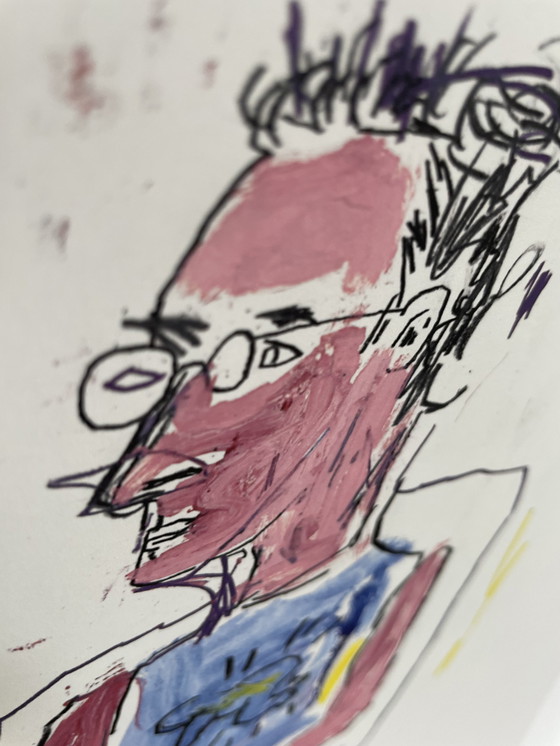 Image 1 of Jean Michel Basquiat (1960-1988), Sketch of Keith Haring, 1983, copyright Estate of Jean Michel Basquiat, Licensed by Artesta