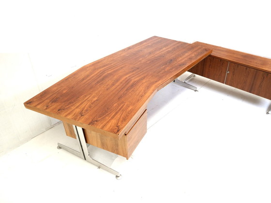 Image 1 of Large Exclusive Vintage Rosewood Corner Desk From Voko Made In The 1960s