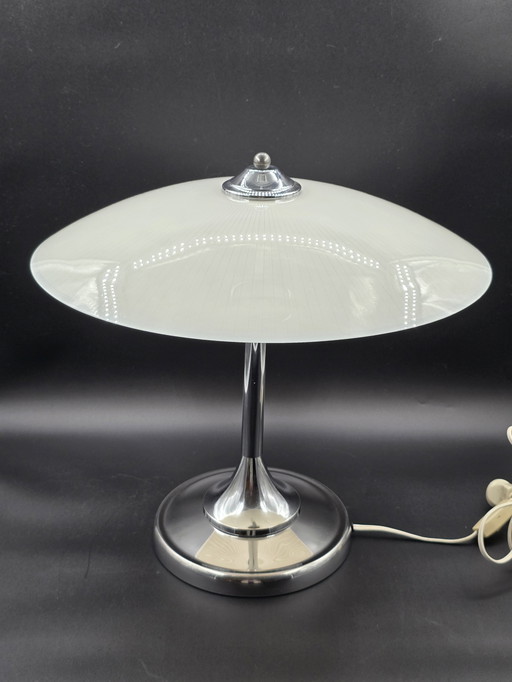 Large 1950s Lamp With Glass Shade