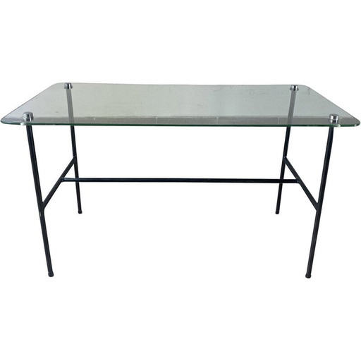 Vintage French coffee table in glass and steel by Pierre Guariche for Disderot, 1950