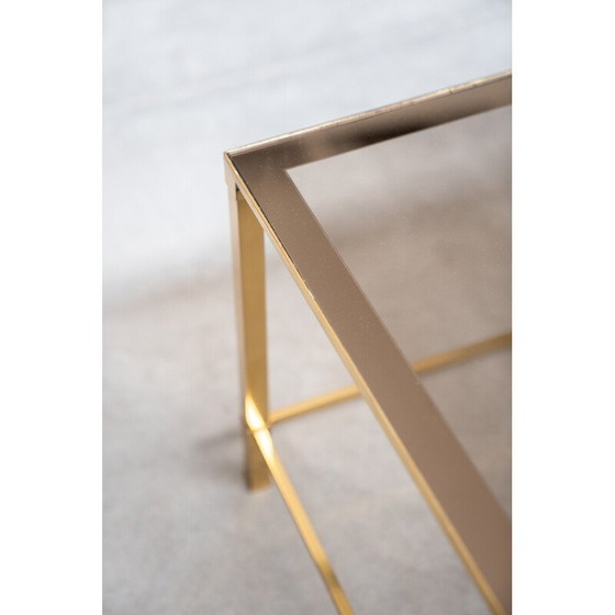 Image 1 of Vintage living room coffee table in brass and smoked glass by Guy Lefevre, France 1970