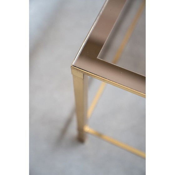 Image 1 of Vintage living room coffee table in brass and smoked glass by Guy Lefevre, France 1970
