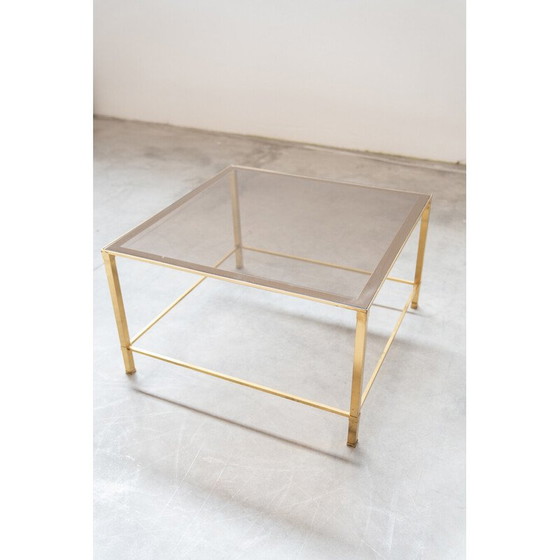 Image 1 of Vintage living room coffee table in brass and smoked glass by Guy Lefevre, France 1970