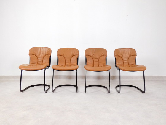 Image 1 of Willy Rizzo Chairs - Cognac Leather - Cidue Italy