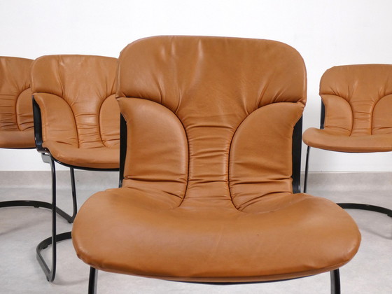 Image 1 of Willy Rizzo Chairs - Cognac Leather - Cidue Italy