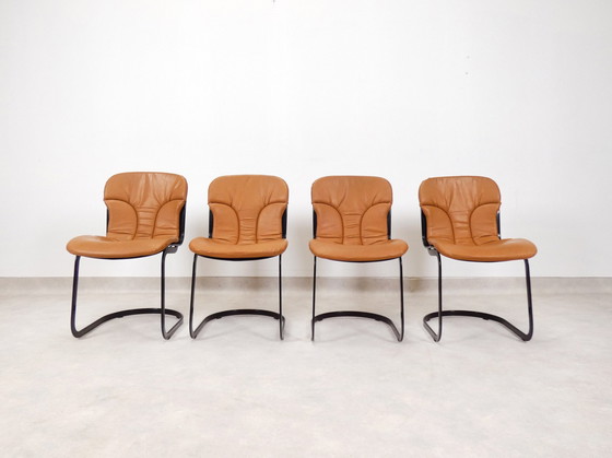 Image 1 of Willy Rizzo Chairs - Cognac Leather - Cidue Italy