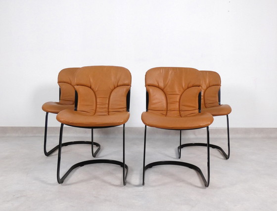 Image 1 of Willy Rizzo Chairs - Cognac Leather - Cidue Italy