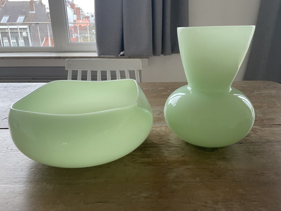 Image 1 of Danish Glass Vase And Bowl Holmegaard