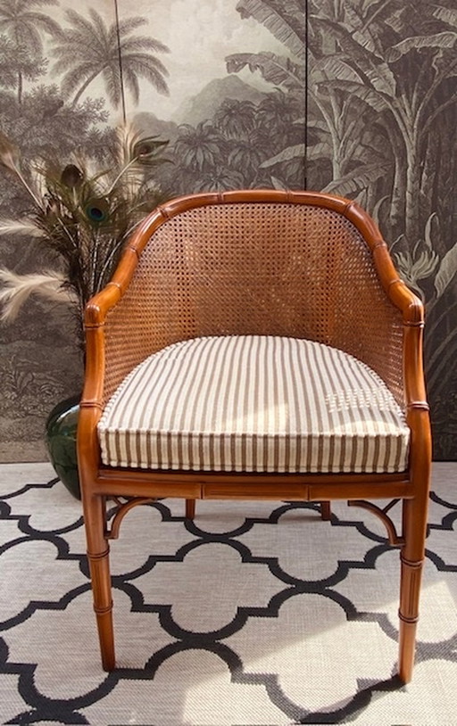 Bamboo tub chair with webbing seat and seat cushion