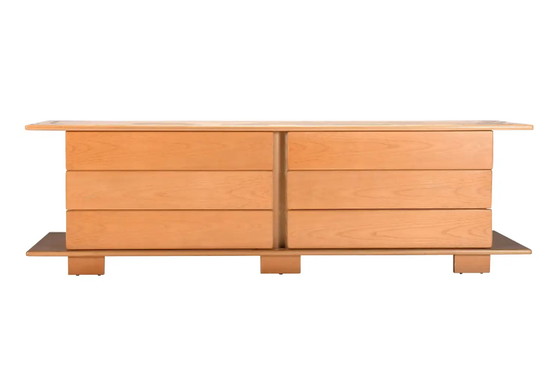 Image 1 of 1970 Italian Sideboard in Beech Veneer with Six Drawers (buffet italien en placage de hêtre avec six tiroirs)