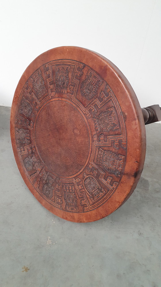 Image 1 of Table basse vintage Angel Pazmino en cuir cognac