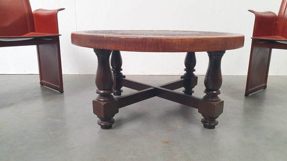 Image 1 of Table basse vintage Angel Pazmino en cuir cognac