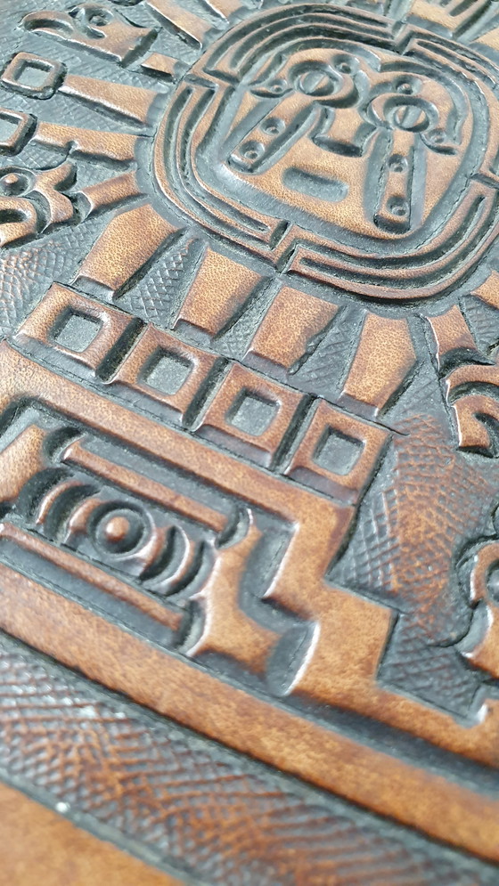 Image 1 of Table basse vintage Angel Pazmino en cuir cognac