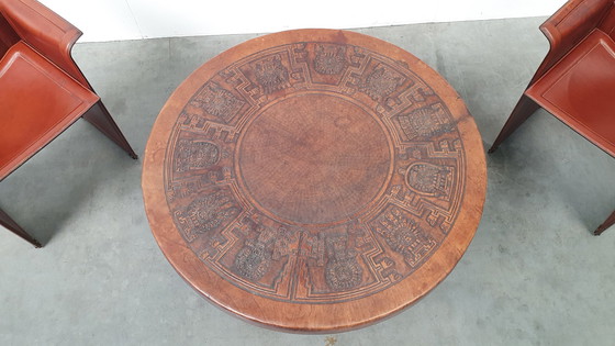 Image 1 of Table basse vintage Angel Pazmino en cuir cognac