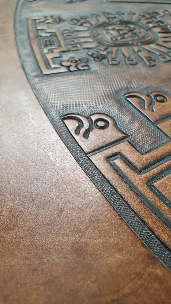 Image 1 of Table basse vintage Angel Pazmino en cuir cognac