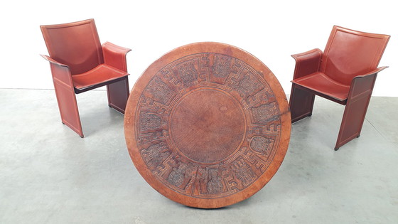 Image 1 of Table basse vintage Angel Pazmino en cuir cognac