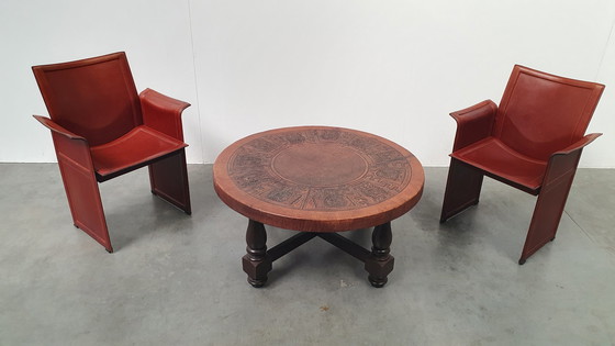 Image 1 of Table basse vintage Angel Pazmino en cuir cognac