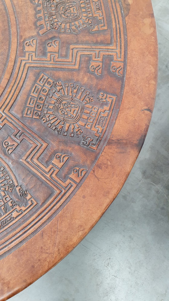 Image 1 of Table basse vintage Angel Pazmino en cuir cognac