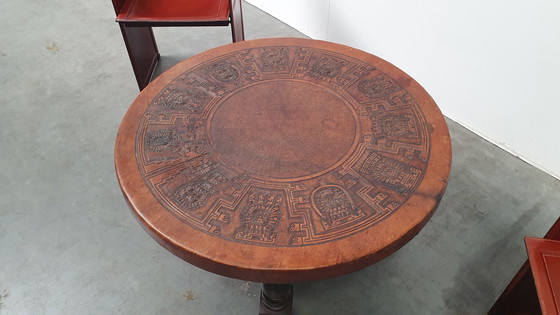 Image 1 of Table basse vintage Angel Pazmino en cuir cognac