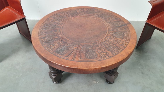 Image 1 of Table basse vintage Angel Pazmino en cuir cognac