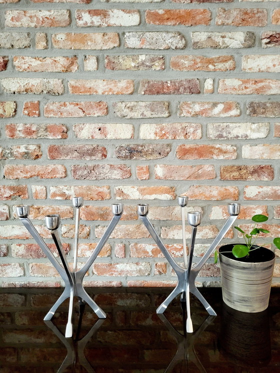 Image 1 of Mid - Century Aluminum Modular Candlestick Set, 1980s