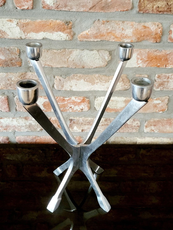 Image 1 of Mid - Century Aluminum Modular Candlestick Set, 1980s