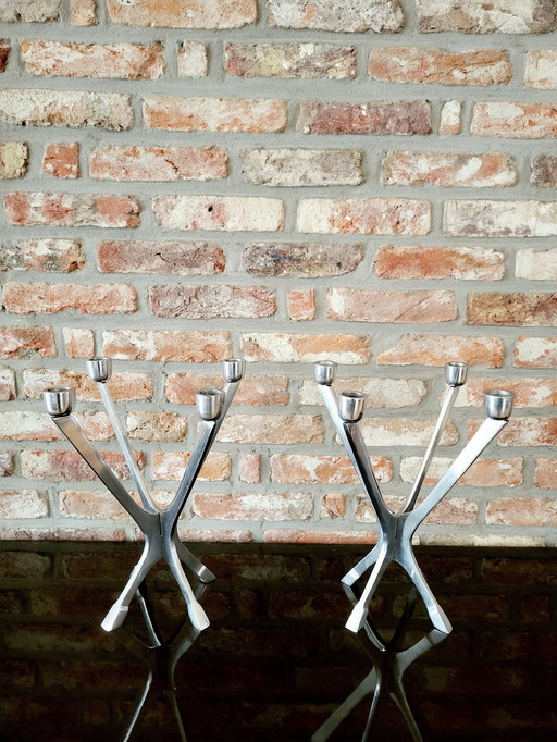 Mid - Century Aluminum Modular Candlestick Set, 1980s