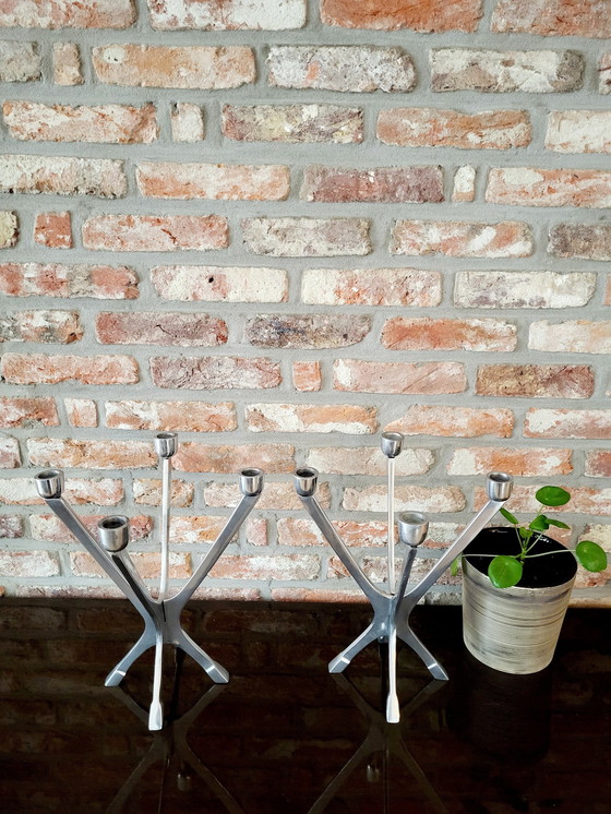 Image 1 of Mid - Century Aluminum Modular Candlestick Set, 1980s