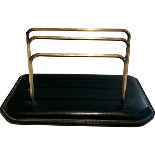 Revistero vintage de cuero acolchado, Francia, 1950